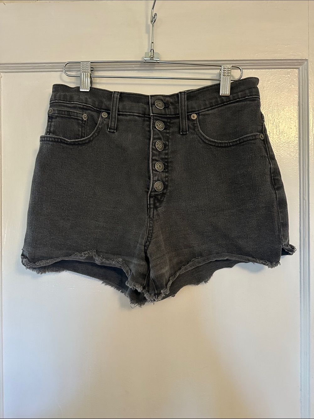 Madewell Black High-Rise Button-Front Denim Shorts